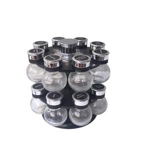 Kamenstein Revolving 12 Jar Spice Rack Organizer Black Chrome Rotating Carousel